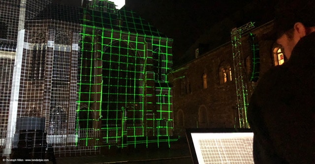 Ausrichtung des Projection Mappings auf den Aachener Dom