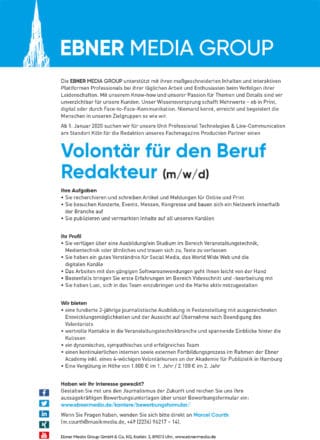 Stellenausschreibung Volontär (Print/Online) für die PRO-Gruppe