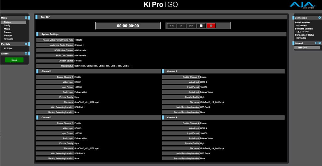 Web-Interface AJA Ki Pro GO